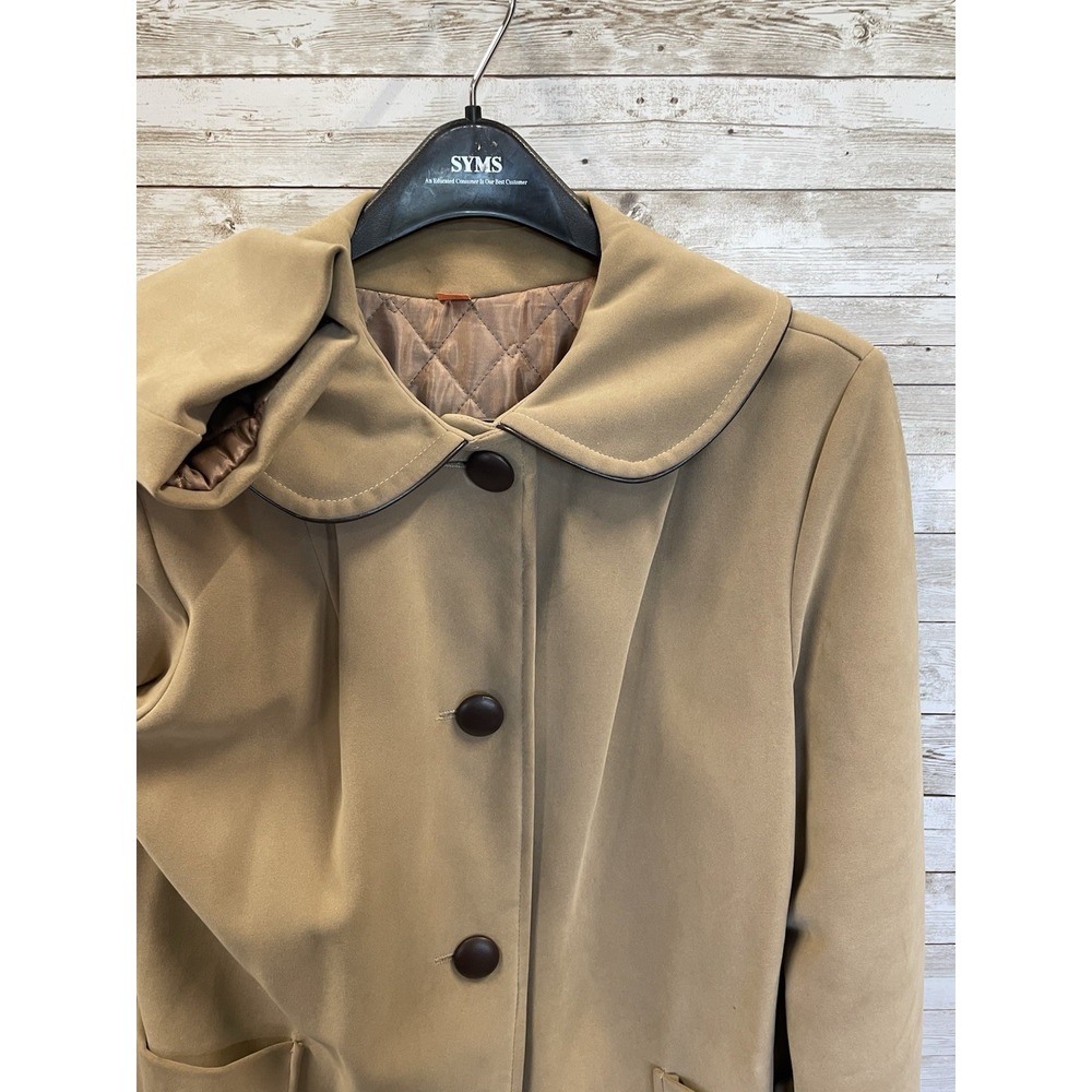 Vintage 60s-70s Womens 18 Coat Mod Tan Faux Suede Peter Pan Collar A-Line USA